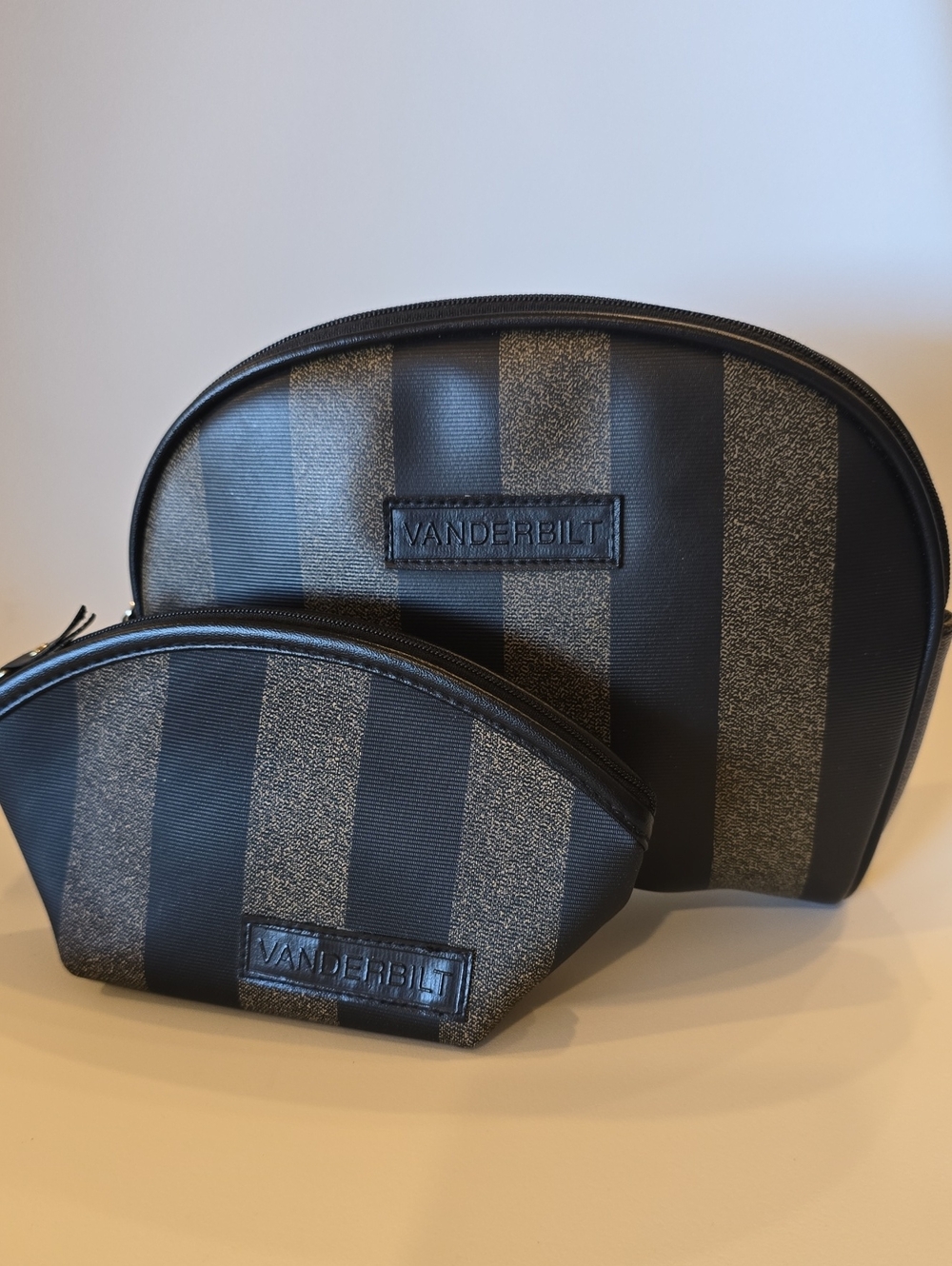 Gloria Vanderbilt Black & Tan Striped Cosmetic Pouch Duo